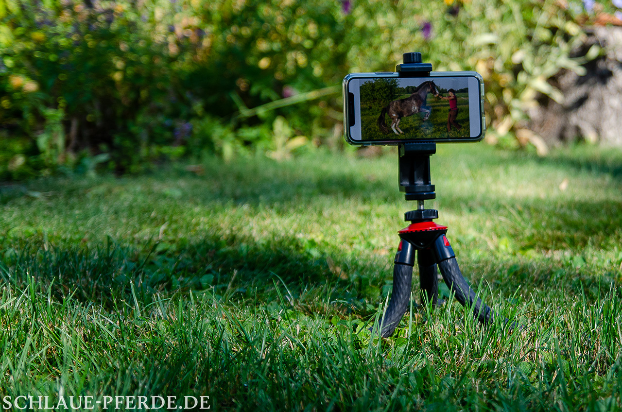 Handy mit Halterung auf einem Ministativ